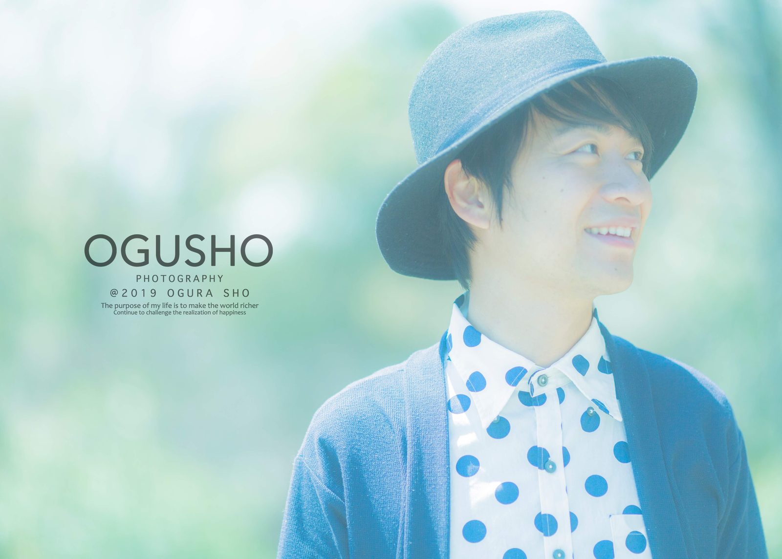 OGUSHOブランドのポートレート（帽子・水玉シャツ）